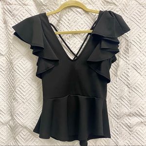 Dressy black top, ruffle sleeves, peplum bottom